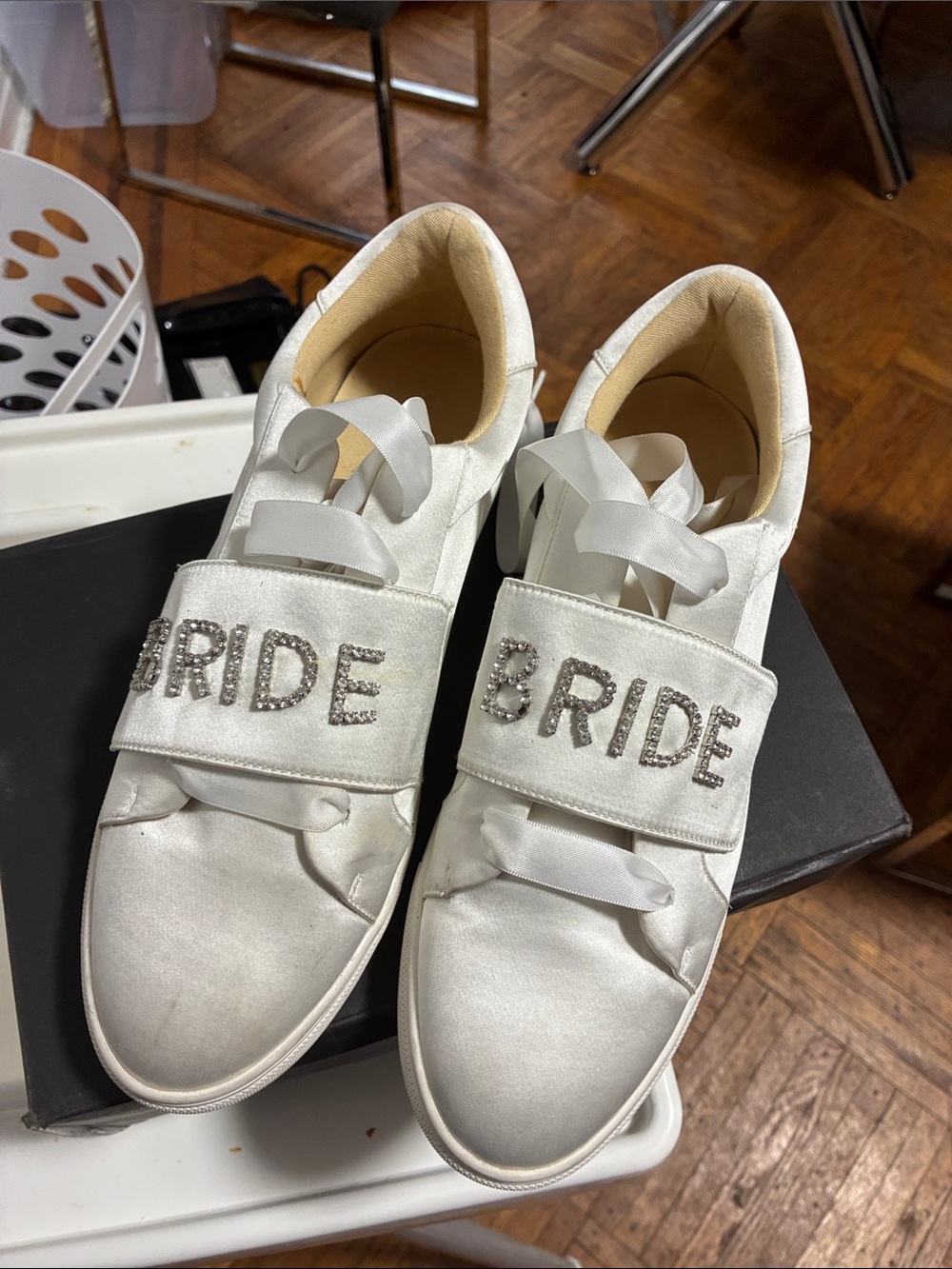 Betsey Johnson White Satin BRIDE Embellished Sneakers